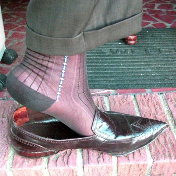 2PR Men's Sheer Brown Thick N Thin with Pattern, Cap Toe Cap Heel Socks - 10 -13 - Picture 8 of 13